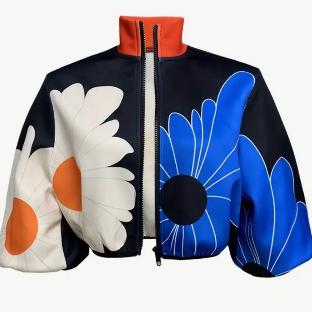 Floral Black and Blue Women's Jacket